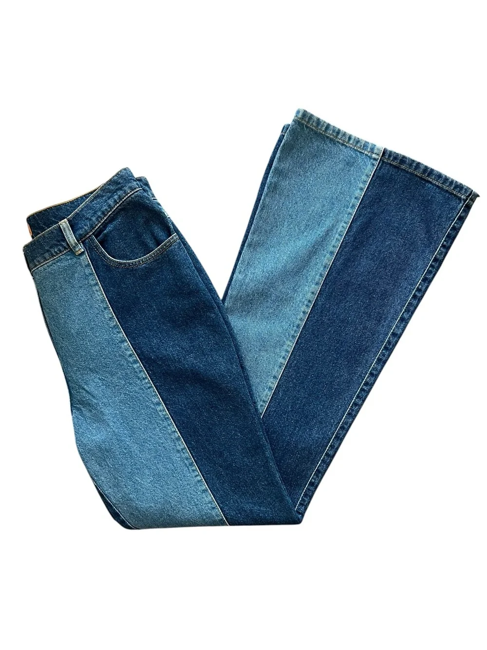 Stine Goya Women’s High Rise Two Tone Flared Split Wash Jeans Size 28 NWT